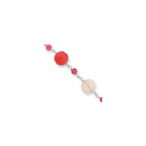 Sterling Silver Rose & Strawberry Quartz Stone Bracelet
