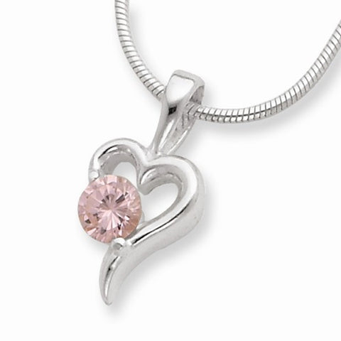 Sterling Silver Pink CZ Pendant On Necklace