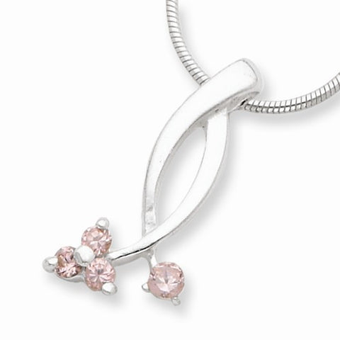 Sterling Silver Pink CZ Pendant On Necklace