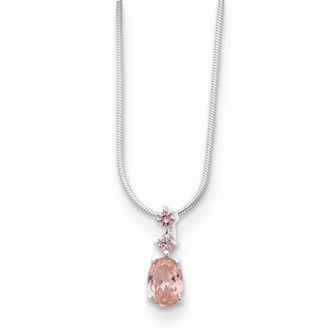 Sterling Silver Pink CZ Pendant On Necklace