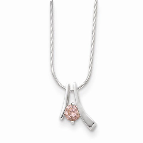 Sterling Silver Pink CZ Pendant On Necklace