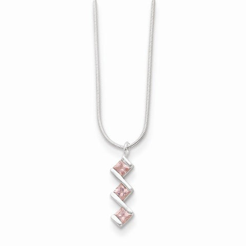 Sterling Silver Pink CZ Pendant On Necklace