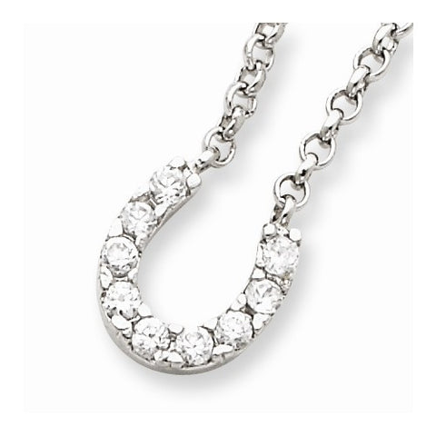 Sterling Silver CZ Horseshoe Pendant on Chain