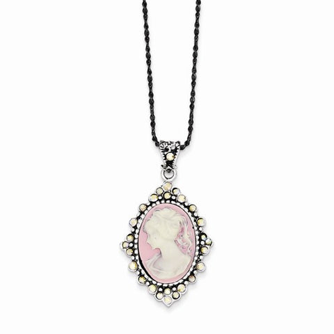 Sterling Silver Crystal Cameo Pendant on Chain