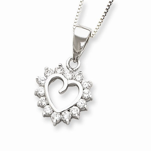 Sterling Silver CZ Heart Pendant Box Chain Pendant, 18 inch, Jewelry Chains and Necklace