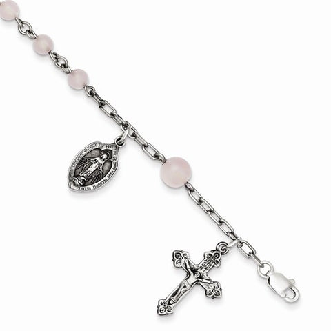 Sterling Silver Rose Quartz Rosary Bracelet