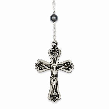 Sterling Silver Antiqued Hematite Rosary Necklace
