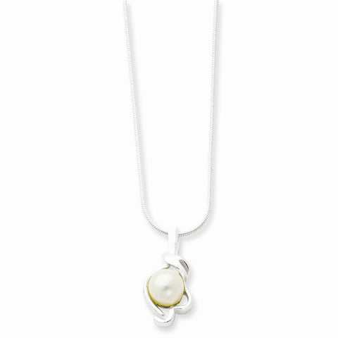 Sterling Silver Simulated Pearl Pendant On Snake Chain Pendant, 16 inch, Chains and Necklace