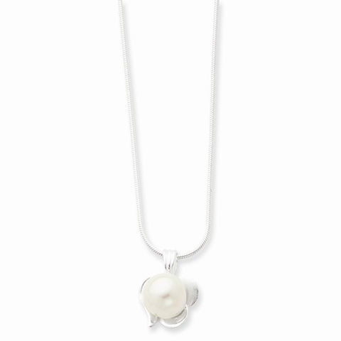 Sterling Silver Simulated Pearl Pendant On Snake Chain Pendant, 16 inch, Chains and Necklace