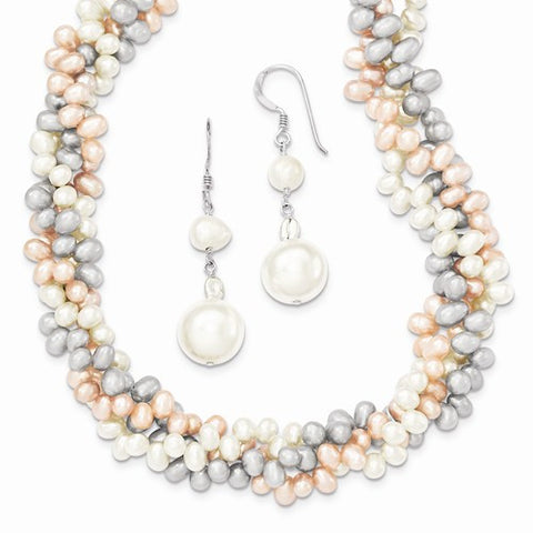 Sterling Silver Freshwater Cultured Rice Pearl Necklace