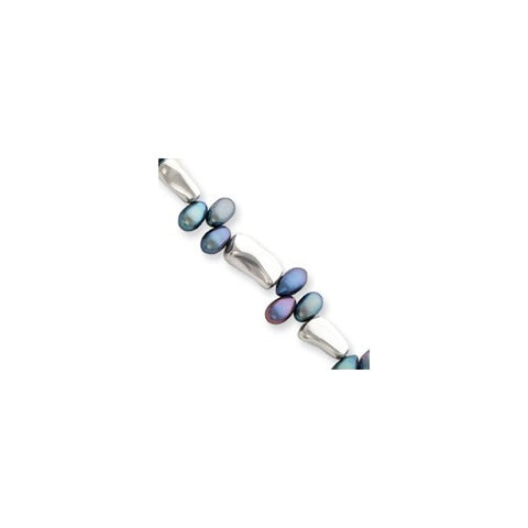 Sterling Silver Pebble & Black Pearl Bracelet