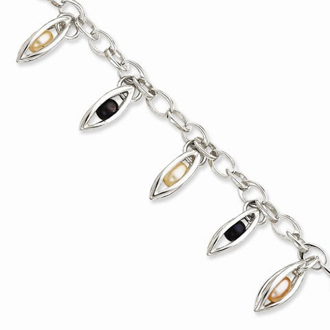 Sterling Silver Floating Mixed Pearl Dangle Bracelet