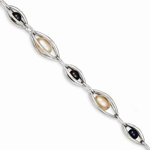 Sterling Silver Floating Freshwater Cultured Pearl Toggle Bracelet