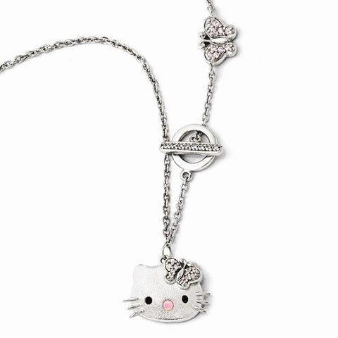 Sterling Silver Hello Kitty Pink Swarovski Elements Butterfly Necklace