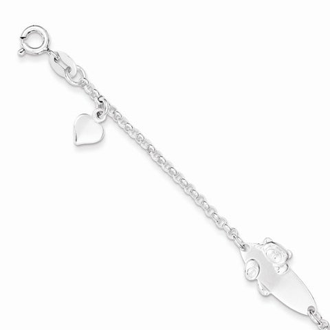 Sterling Silver Polished Teddy Bear Baby Engraveable Id Bracelet