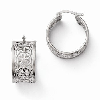 Sterling Silver Diamond-cut Hinged Hoop Earrings