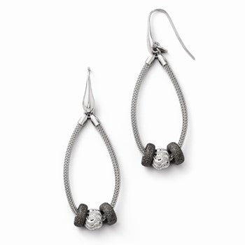 Sterling Silver Diamond-cut Three Beaded Mesh Shepherd Hook Earrings