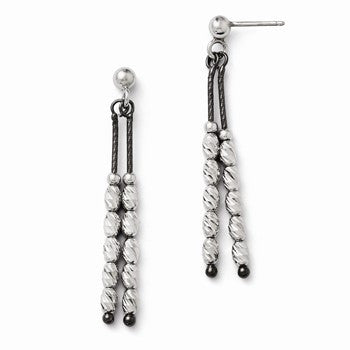 Serling Silver Diamond-cut Beaded Post Dangle Earrings