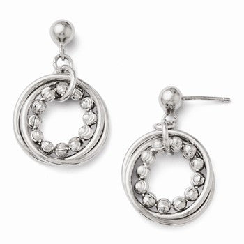 Sterling Silver Polished & Diamond-cut Post Dangle Hoop Earrings