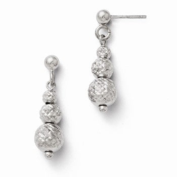Sterling Silver Diamond-cut Beads Dangle Post Earrings