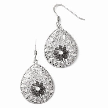 Sterling Silver Diamond-cut Textured Shepard Hook Dangle Earrings