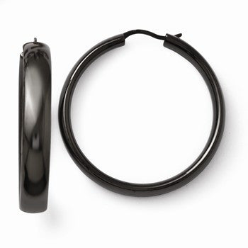Sterling Silver Black-plated 6mm Half Round Tube Earrings