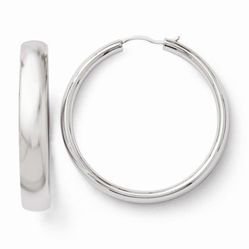 Sterling Silver Rhodium-plated 6mm Half Round Tube Earrings