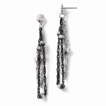 Sterling Silver Black Ruthenium Diamond-cut Beaded Post Dangle Earrings