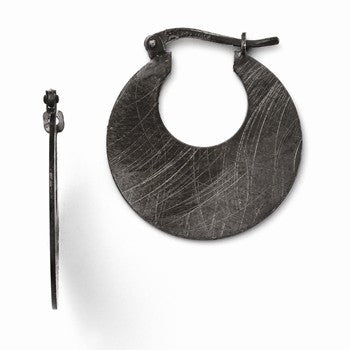 Sterling Silver Ruthenium Plated Scratch Finish Hinged Hoop Earrings