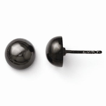 Sterling Silver Ruthenium Plated Polished button Earrings
