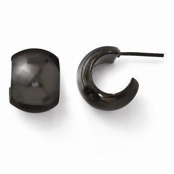 Sterling Silver & Ruthenium Plated Polished Huggy Post Earrings