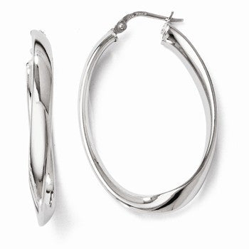 Sterling Silver Polished Twisted Oval Hoop Earrings
