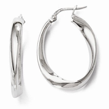 Sterling Silver Polished Twisted Oval Hoop Earrings
