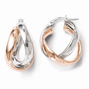 Sterling Silver Rose Gold-plated Double Hoop Earrings