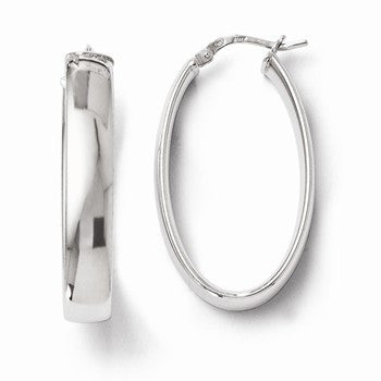 Sterling Silver Polished Oval Hinged Hoop Earrings