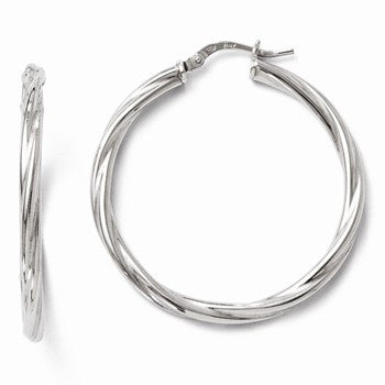 Sterling Silver Polished Twisted Hinged Hoop Earrings