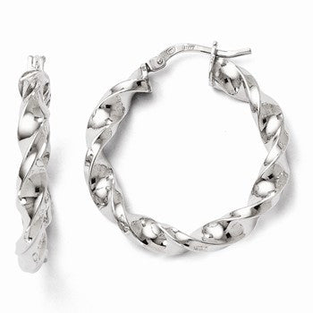 Sterling Silver Polished Twisted Hinged Hoop Earrings
