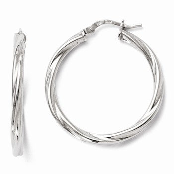 Sterling Silver Polished Twisted Hinged Hoop Earrings