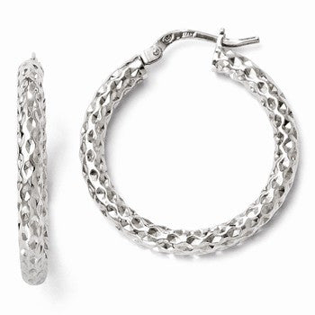 Sterling Silver Polished Textured Hinged Hoop Earrings