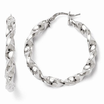 Sterling Silver Polished Twisted Hinged Hoop Earrings