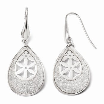 Sterling Silver Polished Glitter Infused Dangle Shepherd Hook Earrings