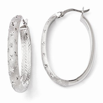 Sterling Silver Rhodium In/Out Diamond-cut Oval Earrings