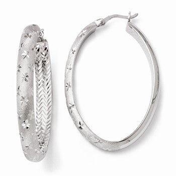 Sterling Silver Rhodium In/Out Diamond-cut Oval Earrings
