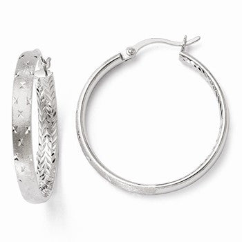 Sterling Silver Rhodium In/Out Diamond-cut Earrings