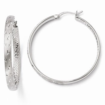 Sterling Silver Rhodium In/Out Diamond-cut Earrings