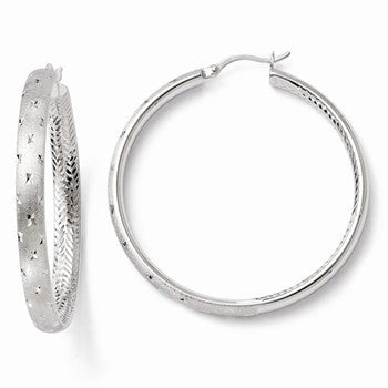 Sterling Silver Rhodium In/Out Diamond-cut Earrings