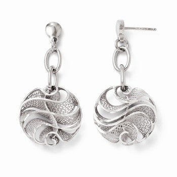Sterling Silver Polished & Satin Cirlcle Design Post Dangle Earrings