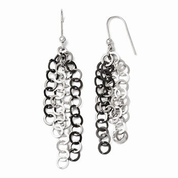 Sterling Silver & Black Plate Polished Dangle Sheherd Hook Earrings