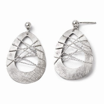 Sterling Silver Scratch Finish Laser-cut Wire Wrap Teardrop Earrings