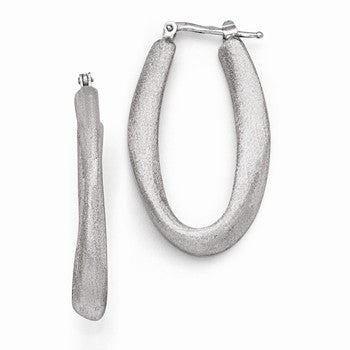 Sterling Silver Brushed Oval Hinged Hoop Earrings